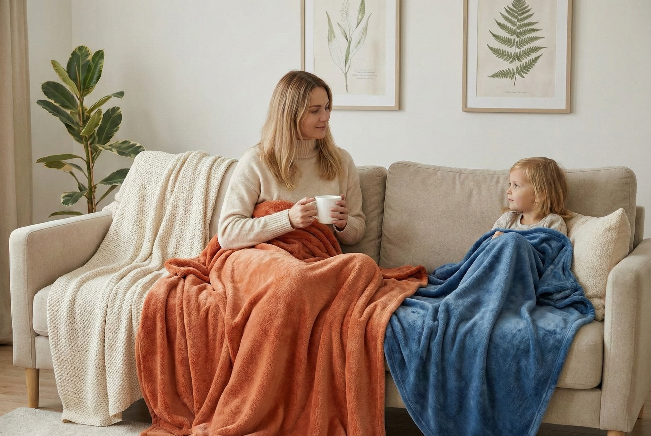 Two people relaxing on bed