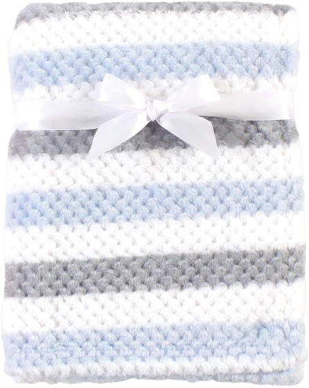 Unisex Baby Plush Waffle Blanket, Blue Gray Stripe, One Size