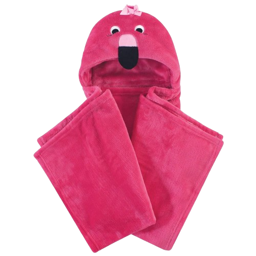 Baby and Toddler Hooded Animal Face Plush Blanket, Flamingo